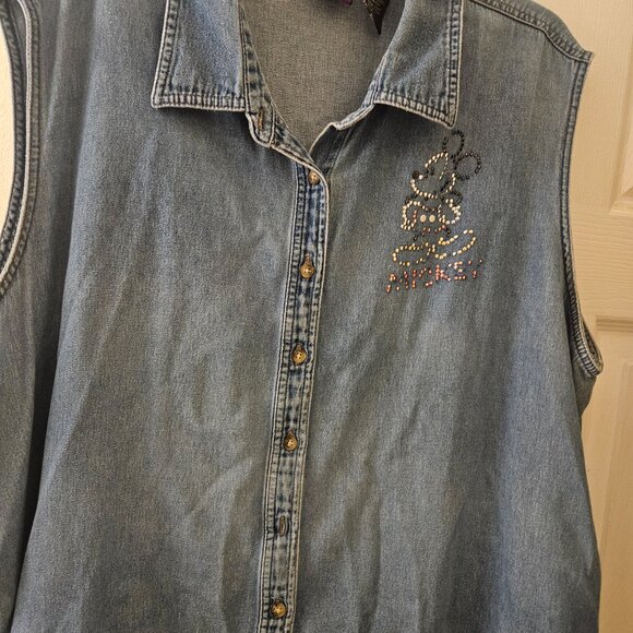 Disney Unlimited Theme Park cotton blue button-up Novelty Mickey Mouse top 26 - Picture 4 of 11